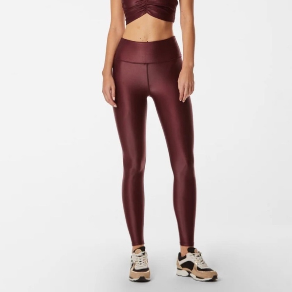 Noli shiny metallic liquid burgundy faux Leather High-Waist Leggings size L